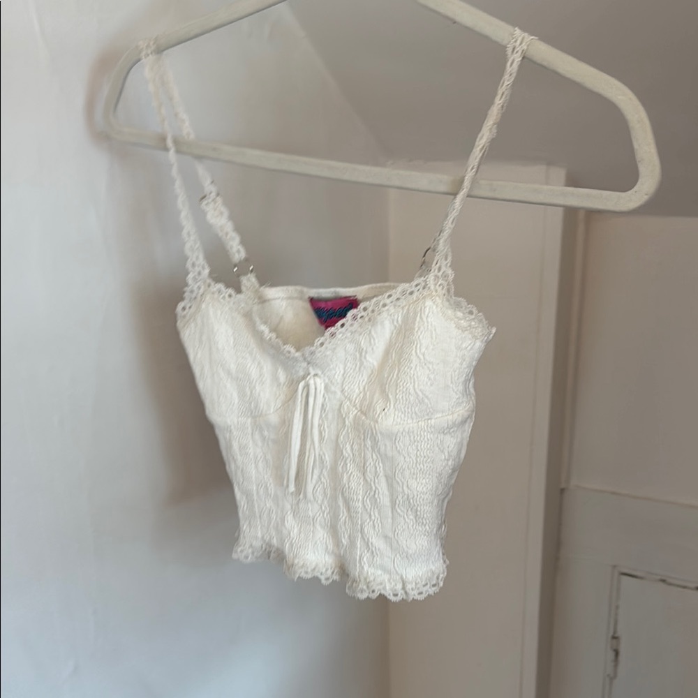 Edikted Cream Smocked Tie Front Crop Camisole